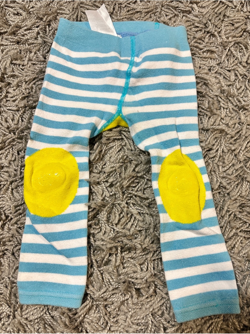 Blue & White Striped Kids Leggings with Yellow Knee Patches